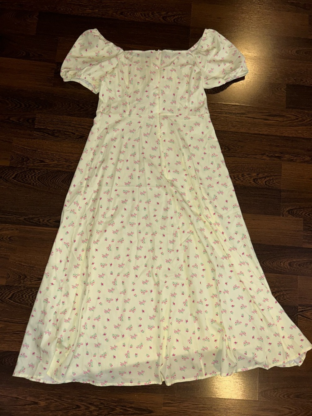 Pale Yellow Floral Puff Sleeve Sun Dress - Picture 3 of 4